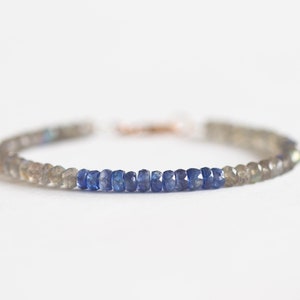 Labradorite & Blue Kyanite Bracelet, Delicate Multi Gemstone Stacking Jewelry