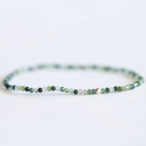 Moss Agate Stretch Bracelet, Ultra Delicate Beaded Gemstone Jewelry