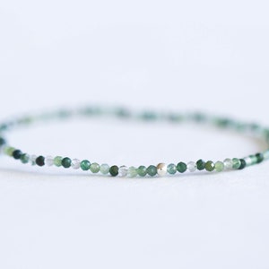 Moss Agate Stretch Bracelet, Ultra Delicate Beaded Gemstone Jewelry