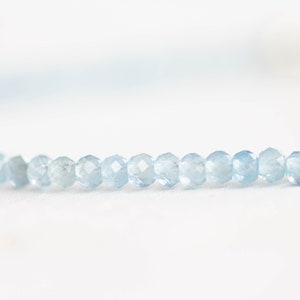 Aquamarine Stretch Bracelet, Dainty Beaded Blue Stone Jewelry, March Birthstone Crystal Gift