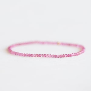Dainty Pink Tourmaline Stretch Bracelet, Beaded Gemstone Stacking Elastic Jewelry
