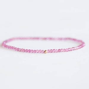 Dainty Pink Tourmaline Stretch Bracelet, Beaded Gemstone Stacking Elastic Jewelry