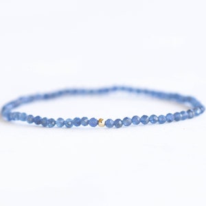 Dainty Sapphire Stretch Bracelet, Faceted Cornflower Blue Beaded Gemstone Jewelry, September Birthstone Elastic Bracelet