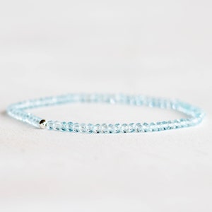 Sky Blue Topaz Stretch Bracelet, Beaded Dainty Blue Gemstone Elastic Jewelry