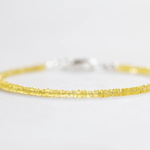 Yellow Sapphire Bracelet, Dainty September Shaded Birthstone Jewelry, Sterling Silver or Rose Gold Fill