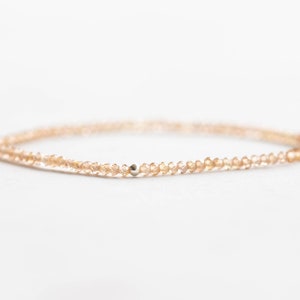 Dainty Brown Zircon Stretch Bracelet, Beaded Natural Ultra Delicate Gemstone Stacking Jewelry