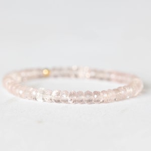 Rose Quartz Stretch Bracelet, Beaded Genuine Pale Pink Gemstone Jewelry