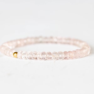 Rose Quartz Stretch Bracelet, Beaded Genuine Pale Pink Gemstone Jewelry