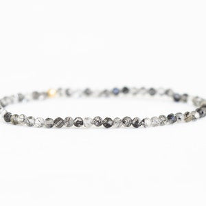 Black Rutilated Quartz Stretch Bracelet, Dainty Beaded Gemstone Jewelry