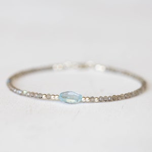 Dainty Labradorite Bracelet with Sky Blue Topaz, Genuine Gemstone Jewelry