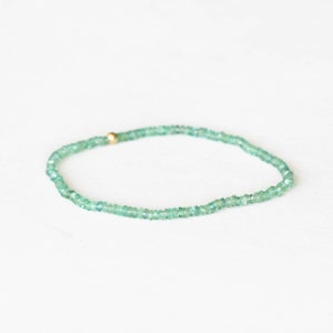 Dainty Zambian Emerald Stretch Bracelet, Faceted Genuine Beaded May Gemstone Jewelry