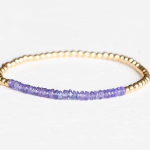 Tanzanite Stretch Bracelet with Sterling Silver or Rose Gold Fill, Beaded Dainty Stacking Bracelet