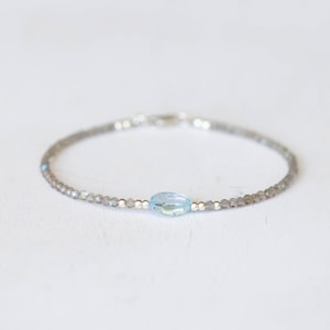 Dainty Labradorite Bracelet with Sky Blue Topaz, Genuine Gemstone Jewelry