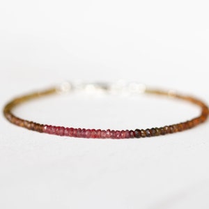 Petro Tourmaline & Padparadscha Sapphire Bracelet, Delicate Multi Gemstone Ombre Beaded Stacking Bracelet, Petro Tourmaline Jewelry