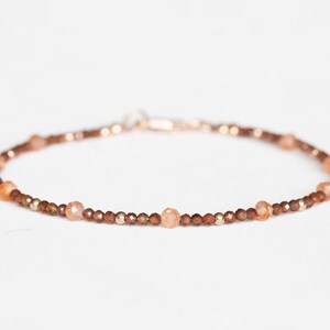 Dainty Brown Zircon Bracelet with Sunstone, Delicate Multi Gemstone Beaded Jewelry