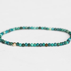 Chrysocolla Stretch Bracelet, Beaded Delicate Elastic Jewelry, Blue Green Gemstones