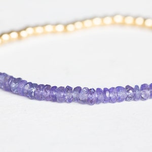 Tanzanite Stretch Bracelet with Sterling Silver or Rose Gold Fill, Beaded Dainty Stacking Bracelet