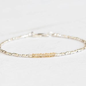 Dainty Fine Silver Bracelet with Imperial Topaz, Skinny Karen Hill Tribe Silver Stacking Bracelet