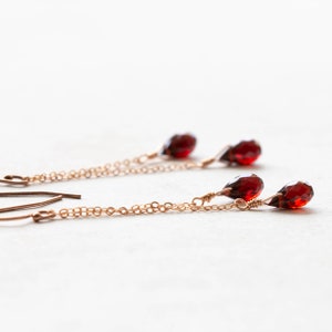 Garnet Drop Dangle Earrings, Red Gemstone Jewelry, Delicate Sterling Silver or Rose Gold Filled Earrings, January Birthstone