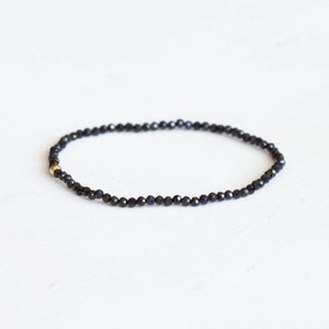 Dainty Dark Blue Sapphire Stretch Bracelet, Faceted Tiny Beaded Gemstone Jewelry, September Birthstone
