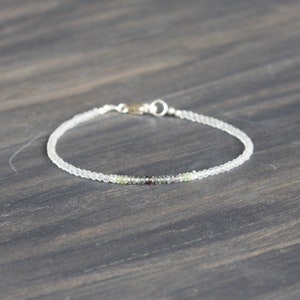 Dainty Clear Quartz Bracelet with Shaded Sapphire, Beaded Genuine Gemstone Jewelry