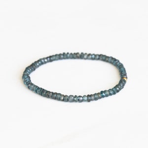 Teal Kyanite Stretch Bracelet, Moss Kyanite Genuine Gemstone Jewelry