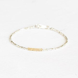Dainty Fine Silver Bracelet with Imperial Topaz, Skinny Karen Hill Tribe Silver Stacking Bracelet