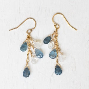 Moss Aquamarine & Rainbow Moonstone Dangle Earrings, Rose Gold Filled or Sterling Silver