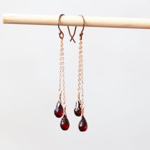 Garnet Drop Dangle Earrings, Red Gemstone Jewelry, Delicate Sterling Silver or Rose Gold Filled Earrings, January Birthstone