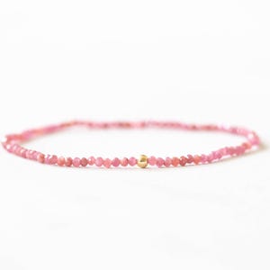 Rhodochrosite Stretch Bracelet, Ultra Dainty Beaded Pink Gemstone Jewelry, Small Faceted Beads on Stretchy Elastic