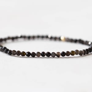 Obsidian Stretch Bracelet, Dainty Beaded Black Gemstone Jewelry Jewelry