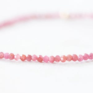 Rhodochrosite Stretch Bracelet, Ultra Dainty Beaded Pink Gemstone Jewelry, Small Faceted Beads on Stretchy Elastic