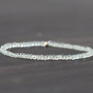 Prasiolite Stretch Bracelet, Dainty Beaded Light Green Gemstone Jewelry, Green Amethyst