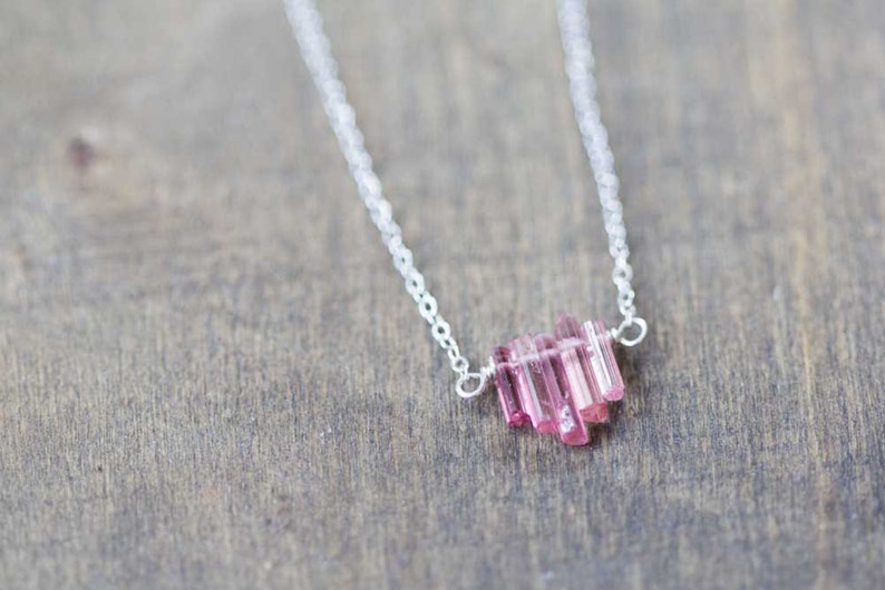 Tiny Pink Tourmaline Crystal Necklace on Sterling Silver, Oxidized Silver or Rose Gold Filled Chain, Delicate Raw Tourmaline Jewelry