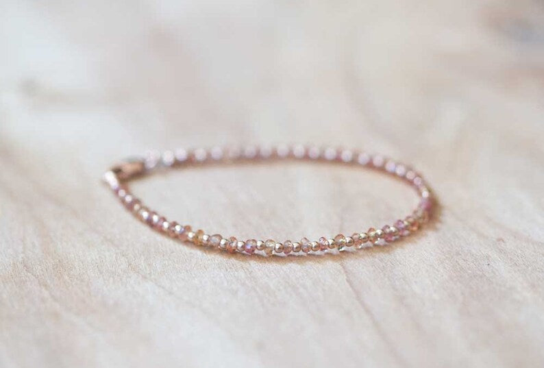 Dainty Peach Sapphire Bracelet with Rose Gold Fill or Sterling Silver, Peach Sapphire Jewelry