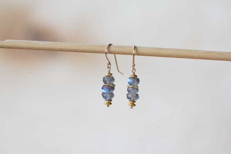 Labradorite Earrings on Sterling Silver or Gold Filled Earwires, Gemstone Dangle Stack Earrings, Labradorite Jewelry