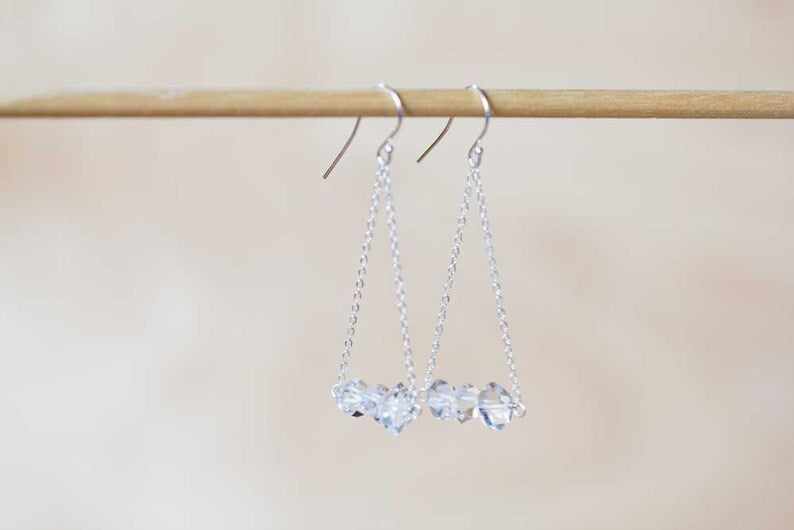 Herkimer Diamond Earrings, Delicate Crystal Quartz Chain Dangle Earrings, Herkimer Diamond Jewelry, Rose Gold Filled or Sterling Silver