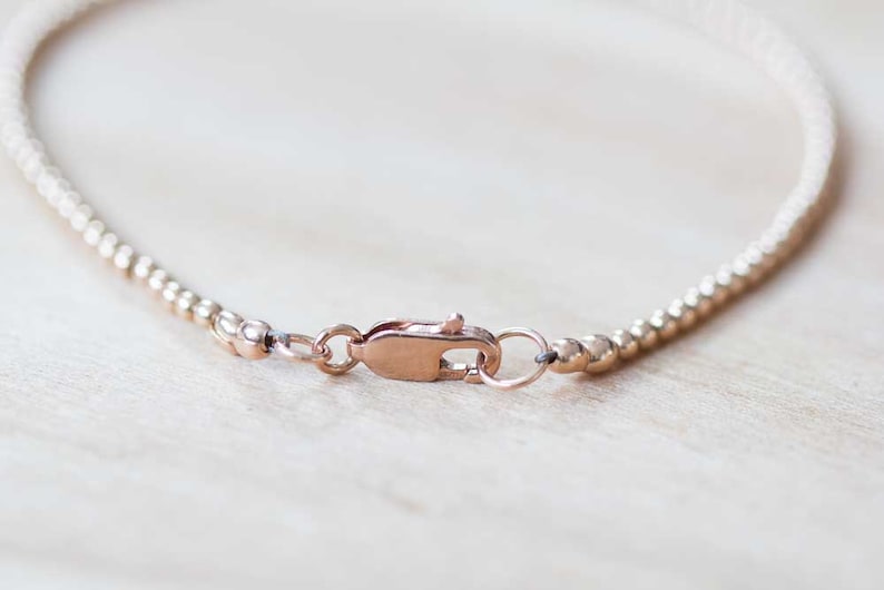 Rose Gold Filled Beaded Bracelet, Skinny Delicate Bracelet, Pink Gold Jewelry, Rose Gold Stacking Jewelry, 2mm or 3mm Beads, Stretch Elastic