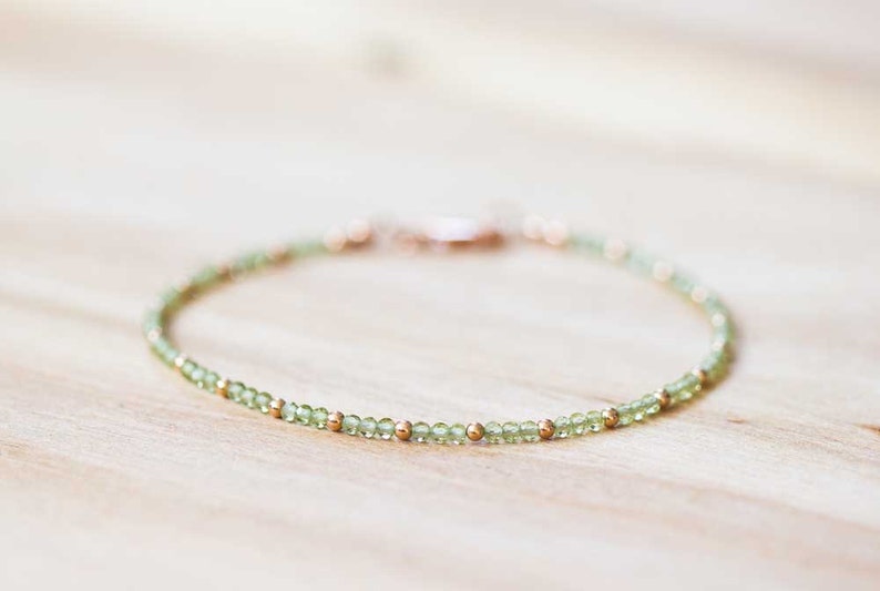 Peridot Bracelet with Rose Gold Fill or Sterling Silver, Ultra Dainty August Birthstone Jewelry