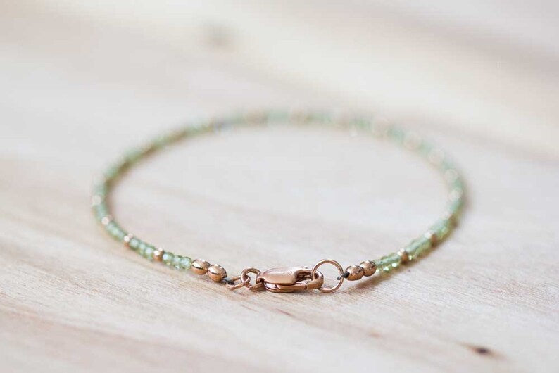 Peridot Bracelet with Rose Gold Fill or Sterling Silver, Ultra Dainty August Birthstone Jewelry