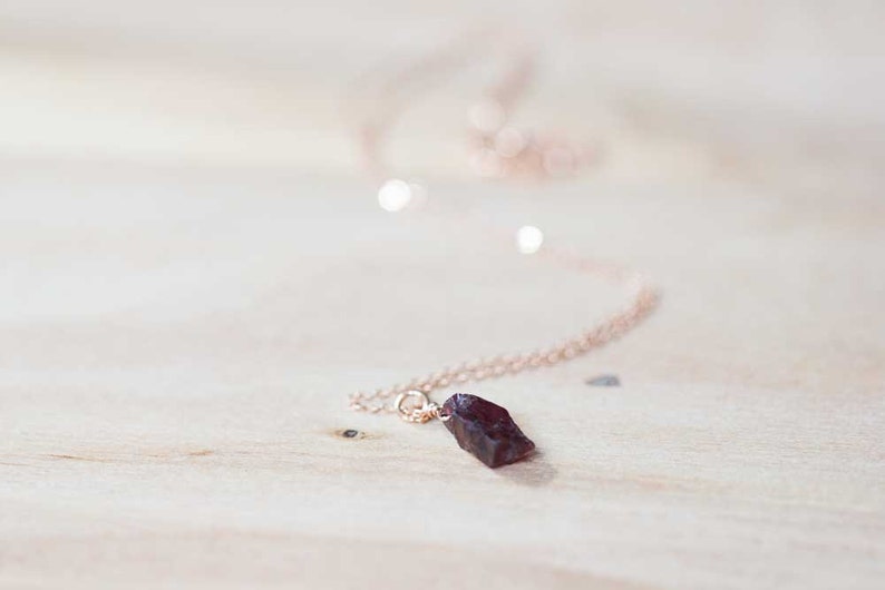 Small Raw Garnet Necklace on Gold Filled, Oxidized Sterling or Sterling Silver Chain, Rough Gemstone Crystal, January Birthstone Pendant