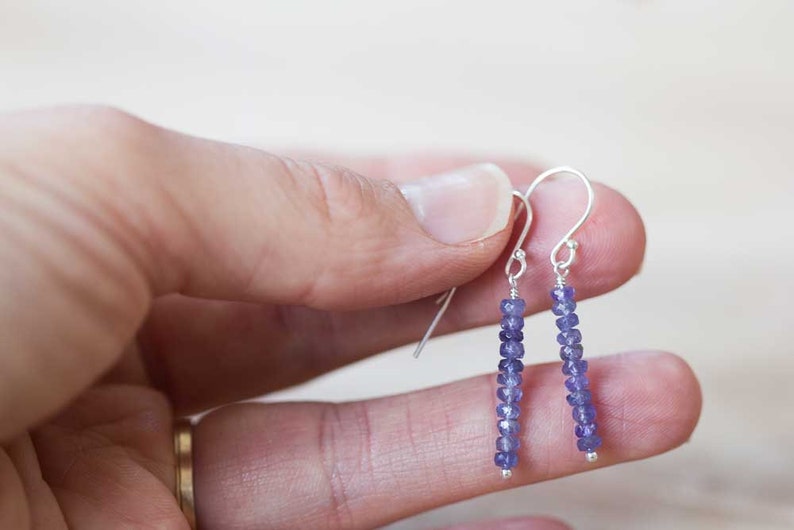 Simple Tanzanite Earrings, Delicate Blue Gemstone Dangle Earrings, Rose Gold Filled or Sterling Silver, Delicate Tanzanite Jewelry