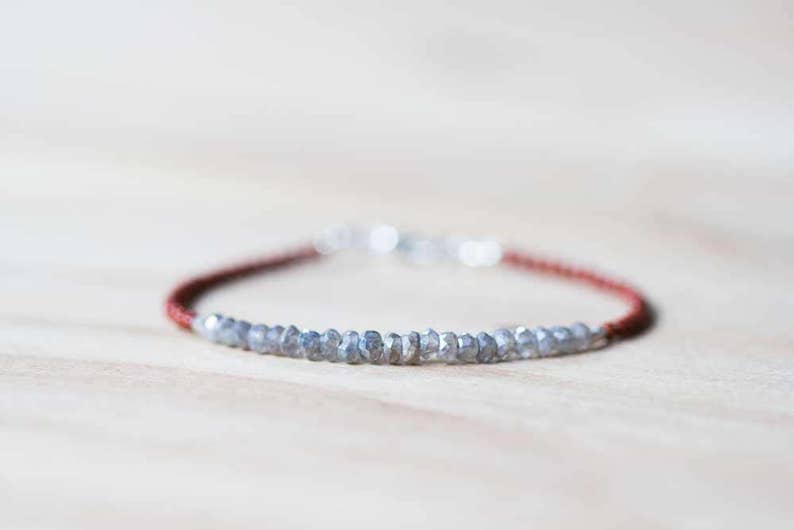 Red Jasper and Labradorite Bracelet, Delicate Gemstone Skinny Bracelet, Labradorite Jewelry, Sterling Silver Red Gemstone Stackable Bracelet