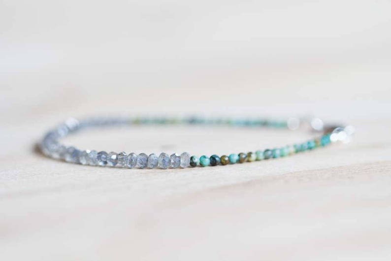 Labradorite & African Turquoise Bracelet, Delicate Multi Gemstone Stacking Skinny Bracelet, Labradorite Bracelet, Jasper Jewelry, Tiny Beads