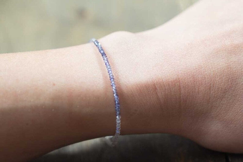 Ultra Dainty Iolite, Rainbow Moonstone & Labradorite Bracelet, Multi Gemstone Skinny Stacking Bracelet, Iolite Bracelet, Moonstone Jewelry
