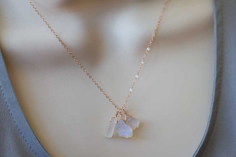 Rough Moonstone Necklace on Sterling Silver or Rose Gold Filled Chain, Gemstone Cluster Necklace, Raw Rainbow Moonstone Jewelry, Oxidized
