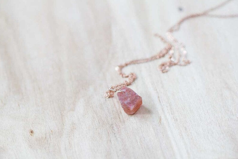 Raw Sunstone Necklace on Sterling Silver or Rose Gold Filled Chain, Rough Sunstone Pendant, Oxidized Silver Jewelry