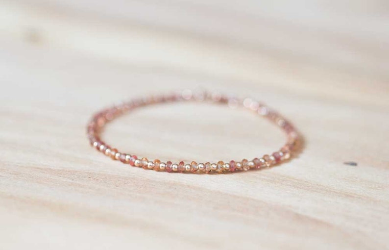 Dainty Peach Sapphire Bracelet with Rose Gold Fill or Sterling Silver, Peach Sapphire Jewelry