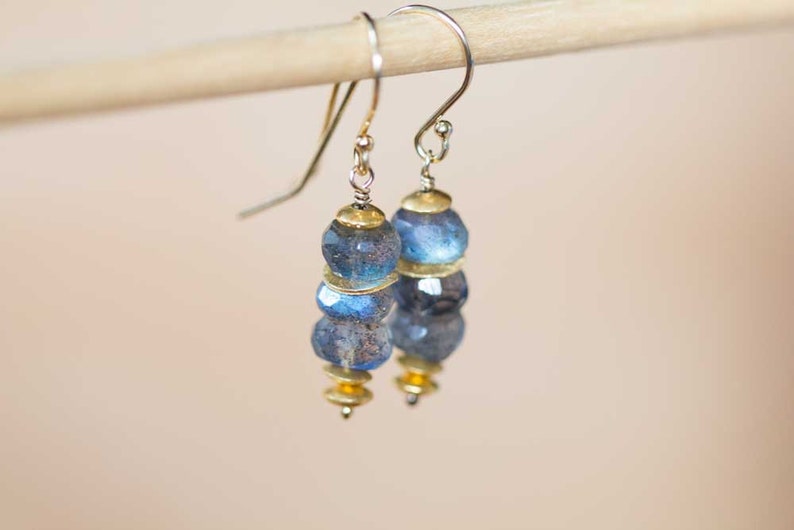 Labradorite Earrings on Sterling Silver or Gold Filled Earwires, Gemstone Dangle Stack Earrings, Labradorite Jewelry