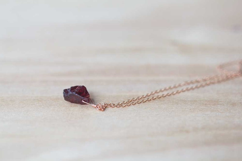 Small Raw Garnet Necklace on Gold Filled, Oxidized Sterling or Sterling Silver Chain, Rough Gemstone Crystal, January Birthstone Pendant